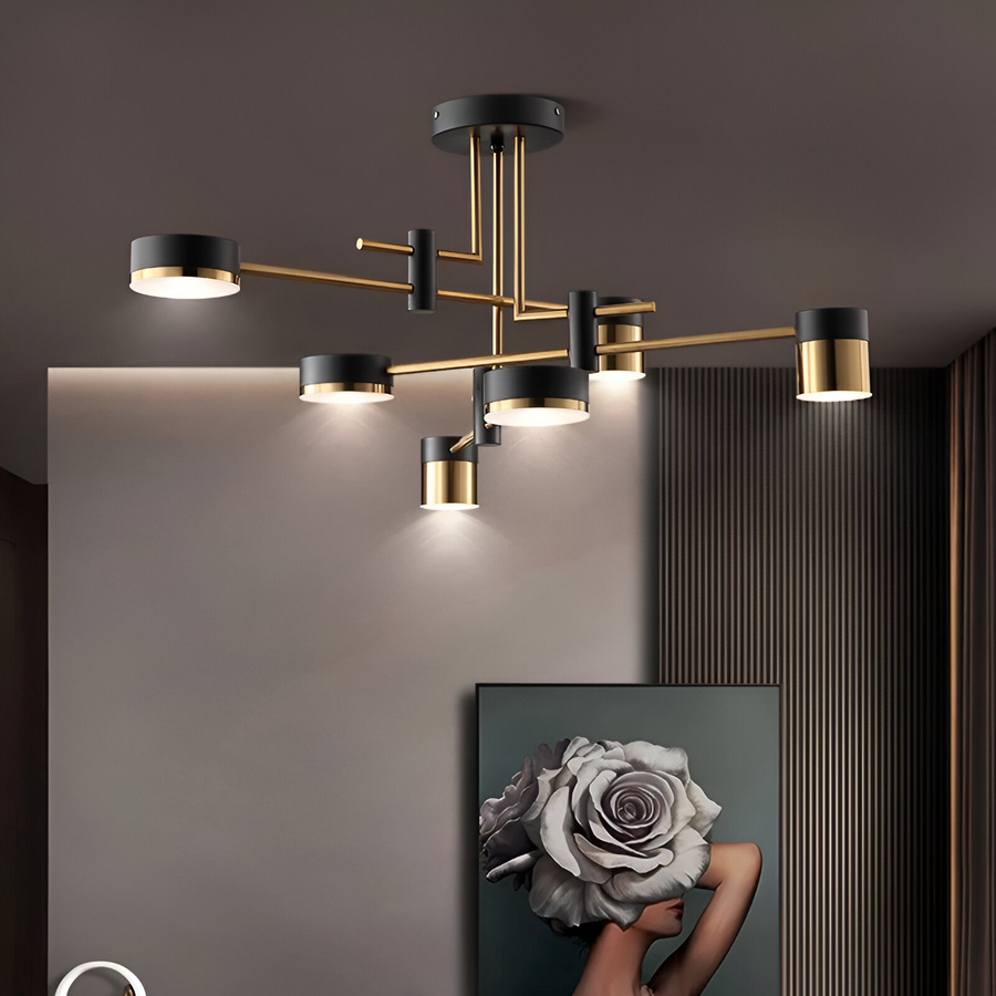 Modern LED csillár Ionitus 72W fekete és arany, karok, meleg/semleges/hideg fény 3000K/4000K/6000K, fém és akril