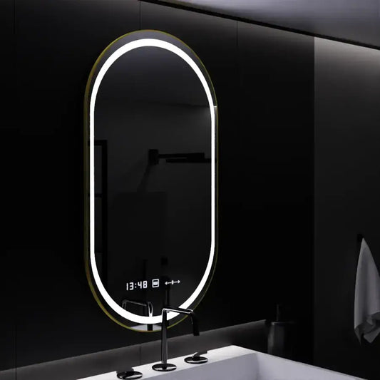 Ovális LED -tükör, 50x80 cm, roven érzékelő mozgásgátló marcello, letiltási rendszer, óra és hőmérő, daimable