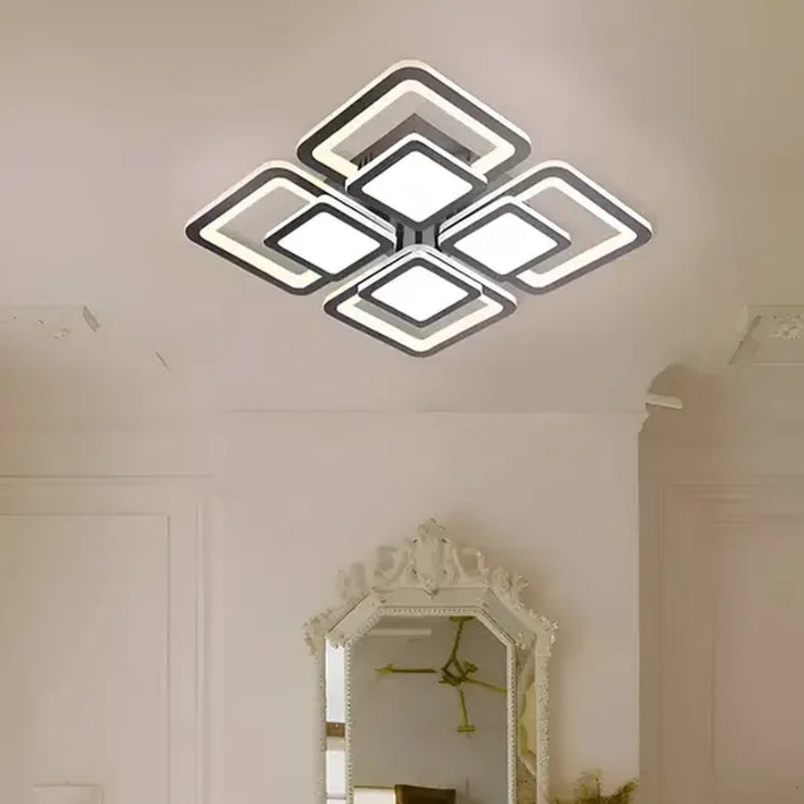 LED -csillár szezám távirányítóval 77W, 4 négyzet, hideg/forró/semleges fény, instabil, fekete