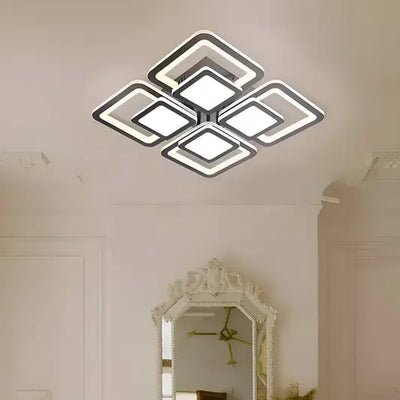 LED -csillár szezám távirányítóval 77W, 4 négyzet, hideg/forró/semleges fény, instabil, fekete