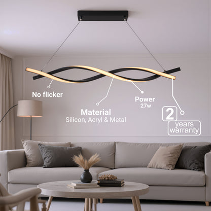 Függesztett LED-csillár távirányítóval, FLUX, 27 W, 116 cm, hideg/meleg/semleges fény 3000K/4000K/6000K, szabályozható, fekete, állítható magasságú, fém és szilikon