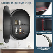 LED -tükör szekrény, ovális, 50x80 cm, fogyatékosság, hideg/forró/semleges fény, fekete keret, tárolóhely