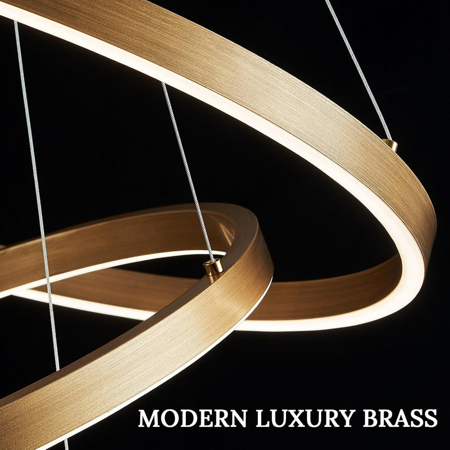 Függesztett LED csillár, ANINA, 34 W, 1 kör, átmérő 50 cm, hideg/meleg/semleges fény 3000K/4000K/6000K, szabályozható, fényes aranyfehér, állítható magasságú, fém és akril