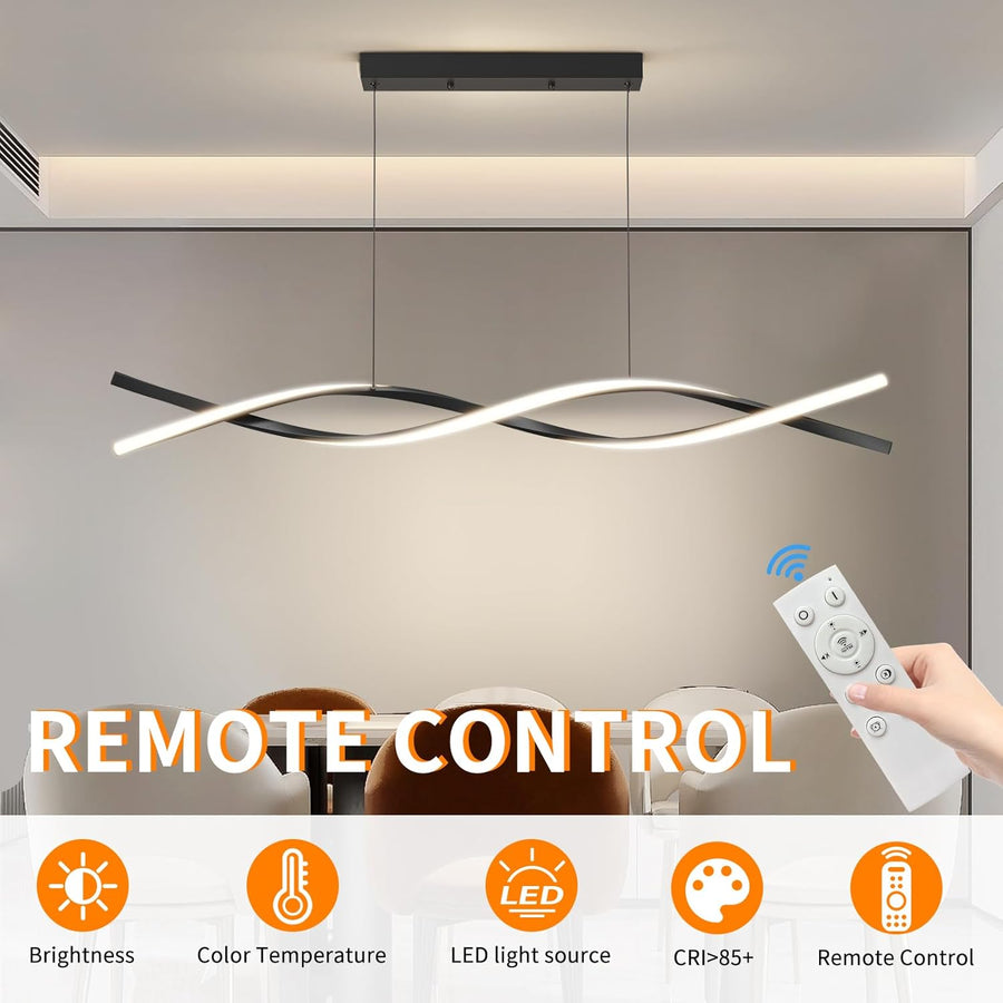 Függesztett LED-csillár távirányítóval, FLUX, 27 W, 116 cm, hideg/meleg/semleges fény 3000K/4000K/6000K, szabályozható, fekete, állítható magasságú, fém és szilikon