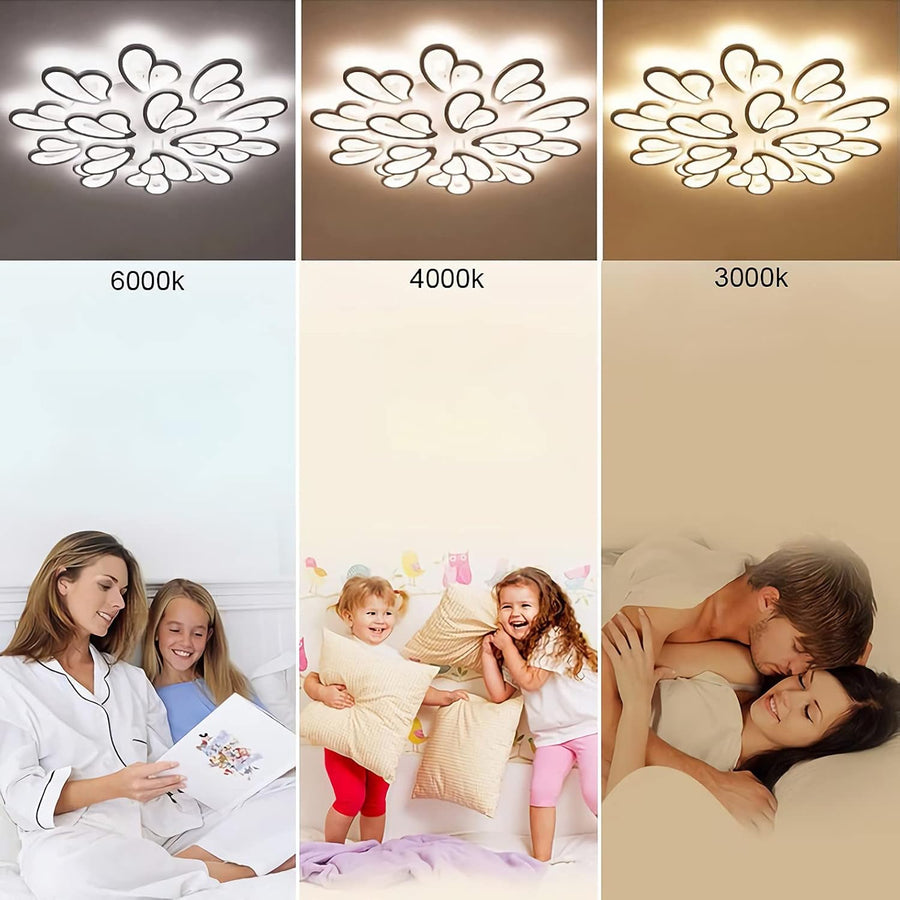 LED csillár távirányítóval BLOSSOM 146W, 12 szirom, hideg/meleg/semleges fény 3000k/4000k/6000k, szabályozható, fehér