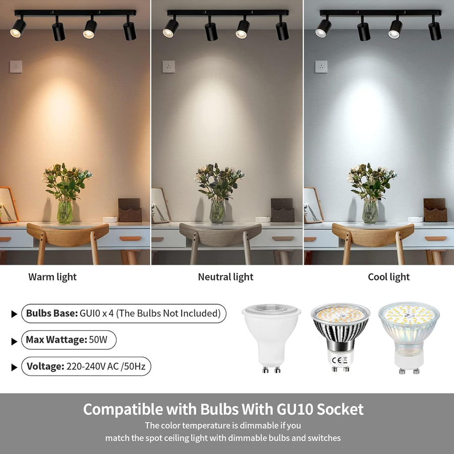 Modern klasszikus csillár, LC500/4BK lineáris projektorral, 4XGU10, fém, fekete, izzók nem tartozék