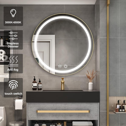 LED -tükör szekrény, kerek, 50x50 cm, fogyatékosság, hideg/forró/semleges fény, fekete keret, tárolóhely