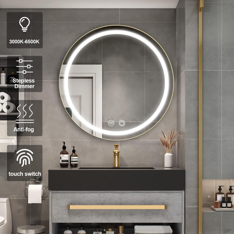 LED -tükör szekrény, kerek, 50x50 cm, fogyatékosság, hideg/forró/semleges fény, fekete keret, tárolóhely