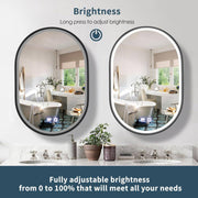 LED -tükör szekrény, ovális, 50x80 cm, fogyatékosság, hideg/forró/semleges fény, fekete keret, tárolóhely