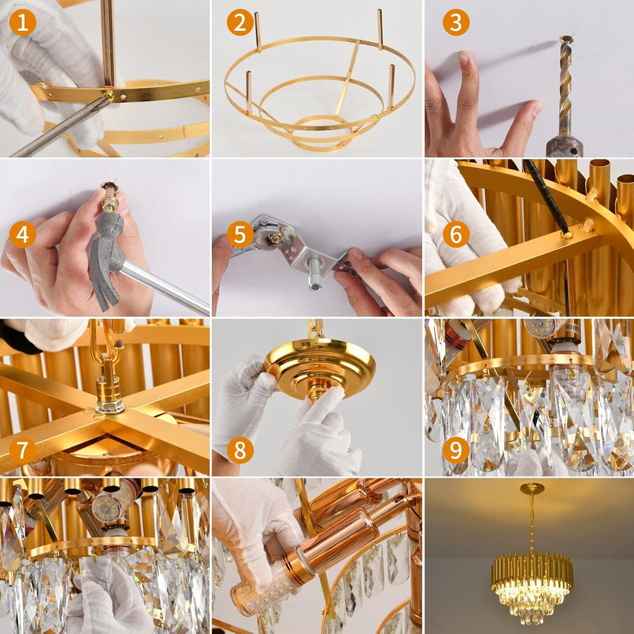 Kristály csillár VERSAILLES Petito 3xE14, átmérő 30 cm, arany, állítható magasságú, fém és kristály