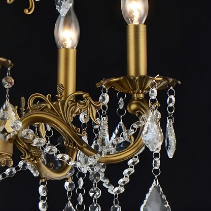 Candelabru Sansoiu Royal 12xe14 fém és kristály állítható magasságú sárgaréz
