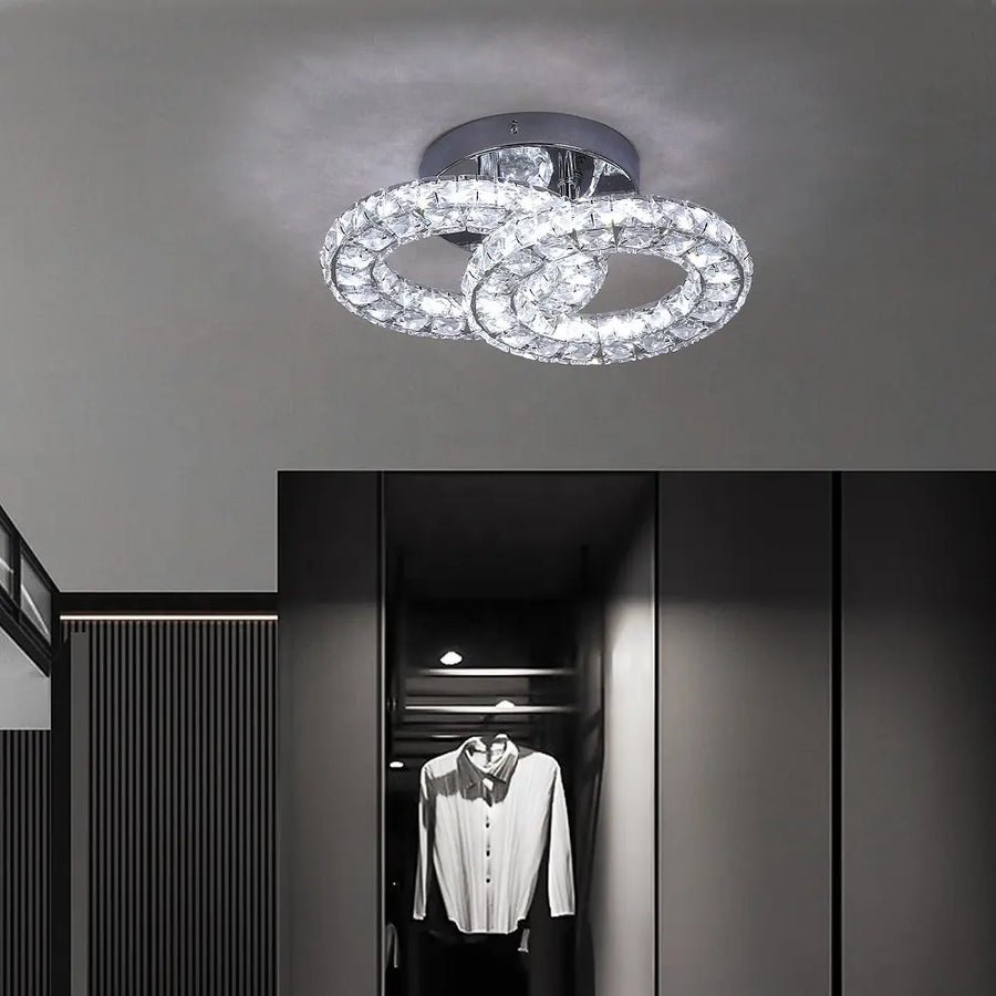 LED -csillár távirányítóval és Crystal Zabina 32W, 2 kör, hideg/forró/semleges fény, instabil, fényes króm