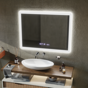 Téglalap alakú LED -tükör, 50x70 cm, Zampa érzékelő mozgásgátló marcello, osztályozó rendszer, óra és hőmérő, dimálható