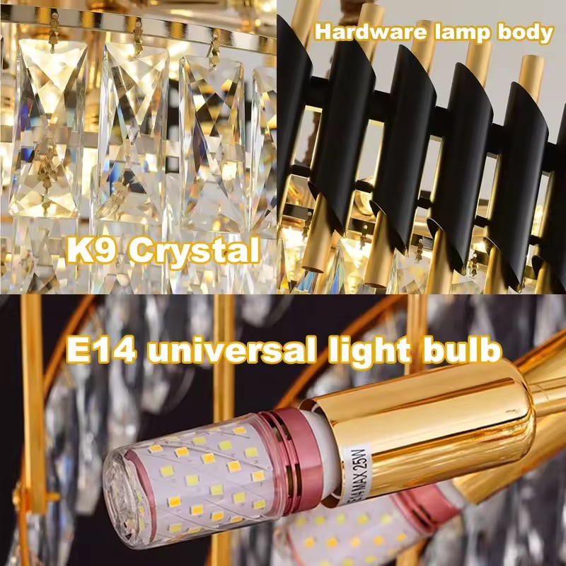 Crystal Chandelier Versailles Eleganza 7X E14, 49 cm átmérőjű, fényes és fekete arany, állítható magasság