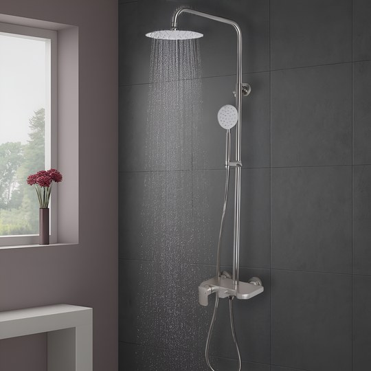 Zuhanyoszlop, SUS304 rozsdamentes acél, szatén, N/LY001 csaptelepek és zuhanyoszlopok Alapértelmezett cím Alessandro Design