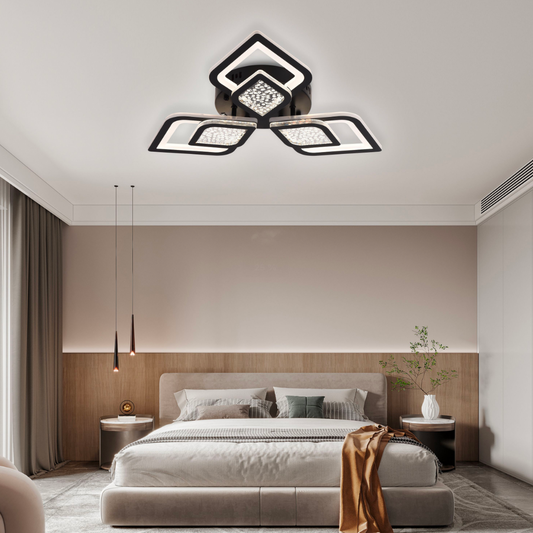 LED -csillár Lorenzo távirányítóval, 62W, 3 szirom, hideg/forró/semleges fény, instabil, fekete