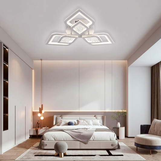 LED -csillár Angiolo távirányítóval, 64W, 3 szirom, hideg/forró/semleges fény, instabil, fehér