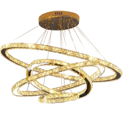 Világító PRISM LED csillár, kristály és fém, 210 W, 4 kör, szabályozható, hideg/meleg/semleges fény, luxus világítás