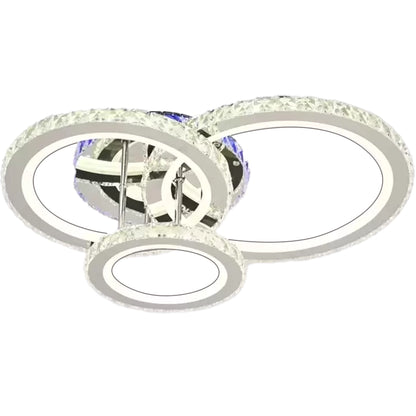 LED csillár távirányítóval és kristály NOVA ROTONDA RGB 73W, 3 kör, hideg/meleg/semleges fény, szabályozható, fényes króm