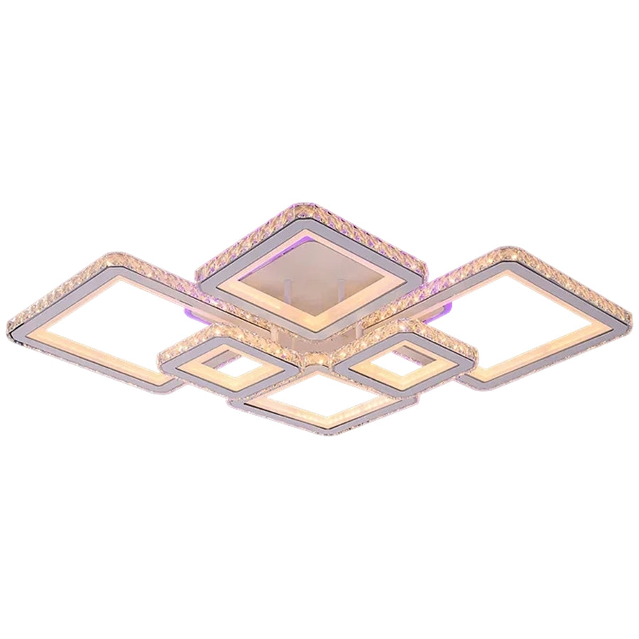 LED csillár távirányítóval és kristály QUADRIS RGB 175W, 6 négyzet, hideg/meleg/semleges fény, szabályozható, fehér