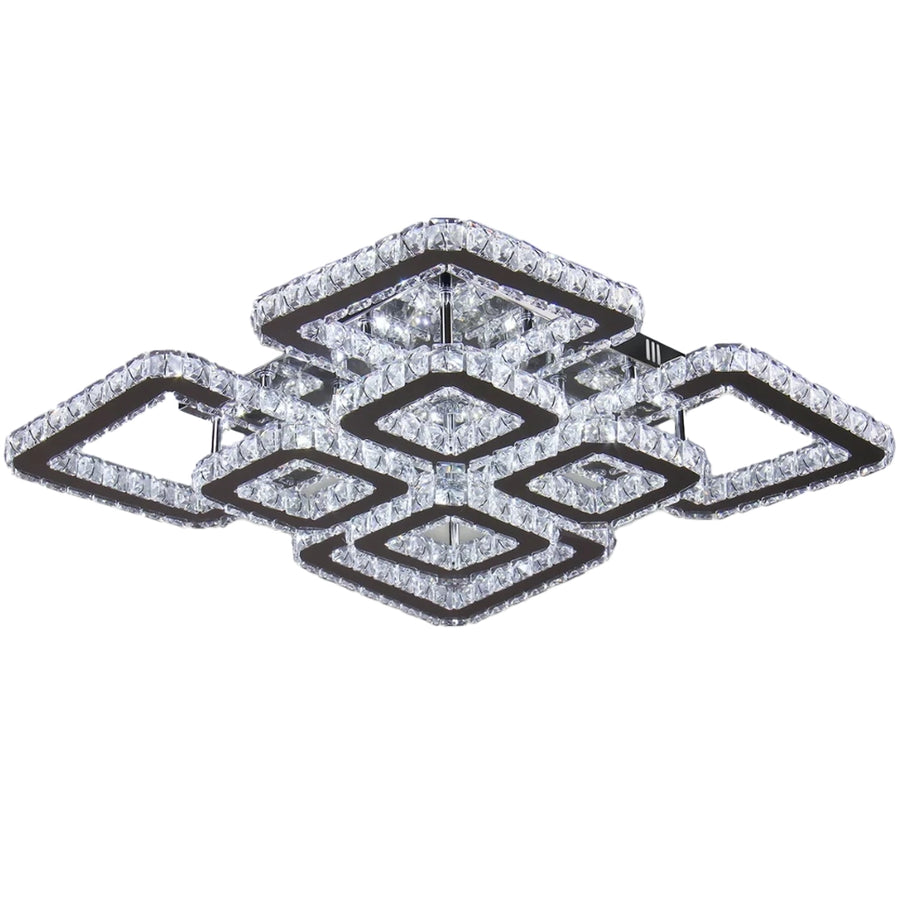 LED csillár távirányítóval és kristály QUADRIA SUPREMO RGB 168W, 8 négyzet, hideg/meleg/semleges fény, szabályozható, fényes króm