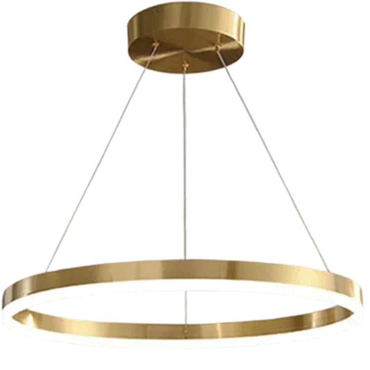 Függesztett LED csillár, ANINA, 34 W, 1 kör, átmérő 50 cm, hideg/meleg/semleges fény 3000K/4000K/6000K, szabályozható, fényes aranyfehér, állítható magasságú, fém és akril