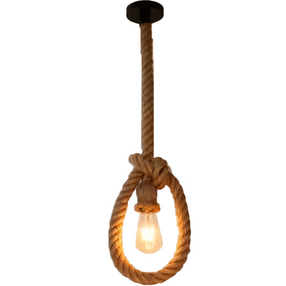 Vintage csillár LV103/130, 1xE27, rusztikus, húr és fém, 130 cm, fekete tartó