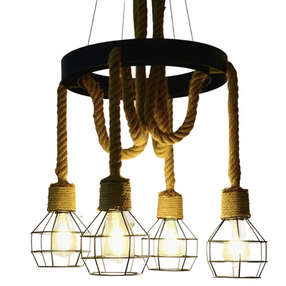 Kerékcsillár LV580/4BK, 4xE27, barna, fém és húr