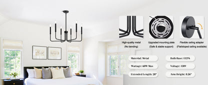 AVANT Fém csillár, Függesztett típusú karokkal, Kerek, 6xE14, Fekete