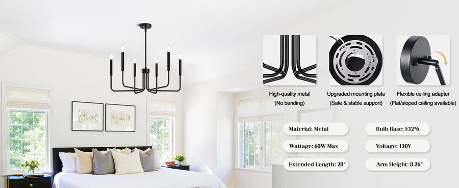 AVANT Fém csillár, Függesztett típusú karokkal, Kerek, 6xE14, Fekete