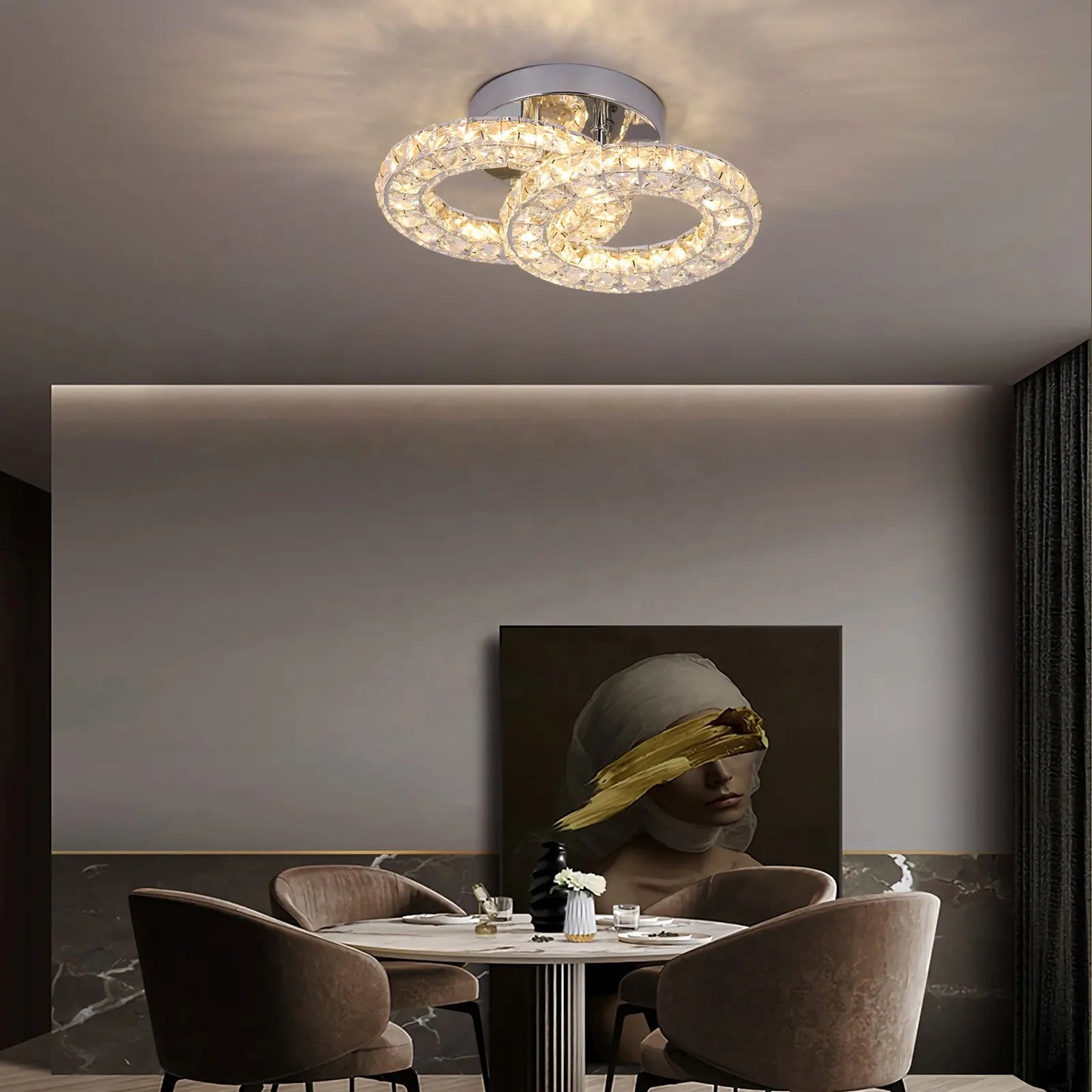 LED -csillár Zabina távirányítóval, 32W, 2 kör, hideg/forró/semleges fény, instabil, ezüst