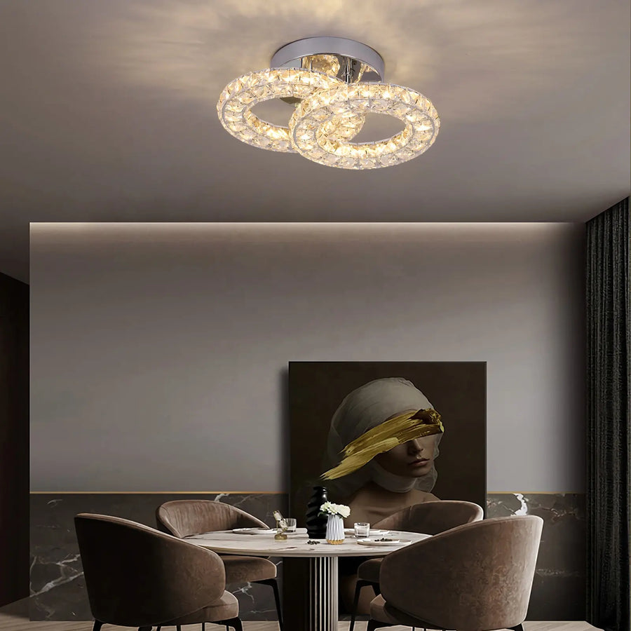 LED -csillár távirányítóval és Crystal Zabina 32W, 2 kör, hideg/forró/semleges fény, instabil, fényes króm