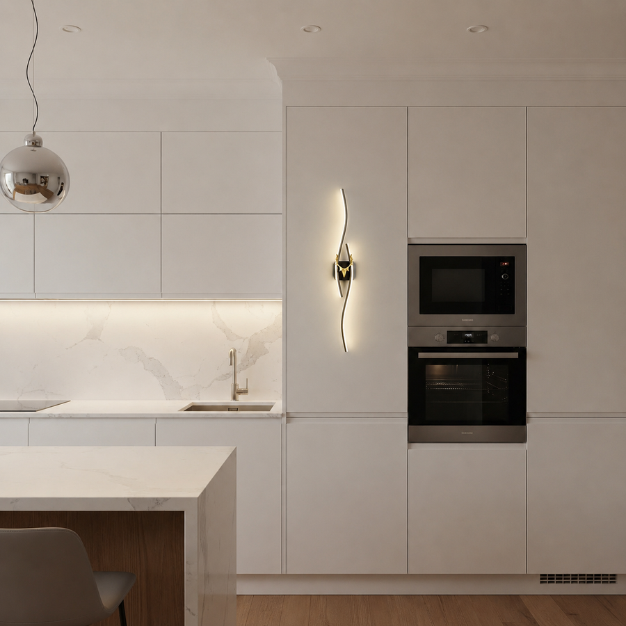 LED dekoratív fali lámpa FYAN, 48W, 59x14cm, meleg / semleges / hideg fény, arany, fém és akril
