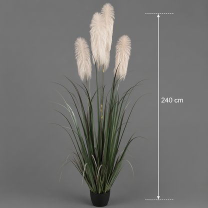 Műnövény díszfű, 240 cm, 5 szál, nád és fű, zöld és szürke, cserép nélkül