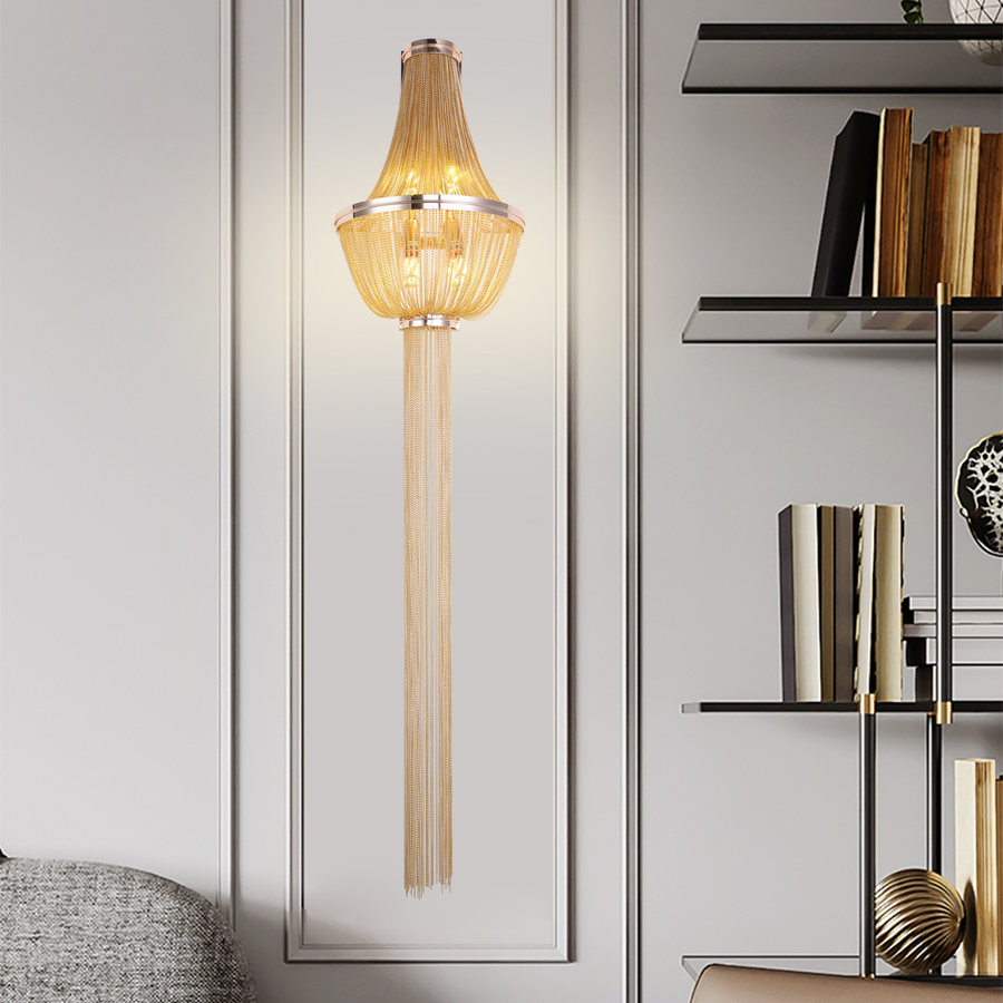 Aplice csillár B8009/5GD, 4xE14, átmérő 34 cm, magasság 150 cm, IP20, arany, vas, alumínium, izzók nem tartozék