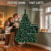 MONTIA mesterséges fenyőfa, 150 cm, 130 hegy, fém állvány, zöld tűk fehér hegyekkel