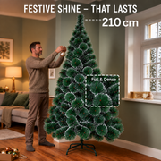 MONTIA mesterséges fenyő, 210 cm, 280 hegy, fém állvány, zöld tűk fehér hegyekkel