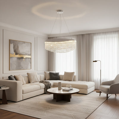 VOLNA Elegance kristálycsillár, 102W, D50cm, meleg/semleges/hideg fény, fehér, fém és kristály