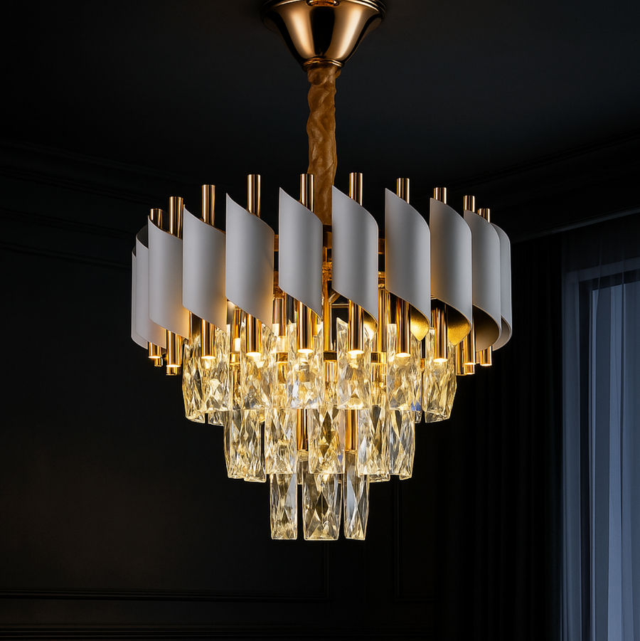 Crystal Chandelier Versailles Petito 3XE14, 30 cm átmérőjű, fényes és fehérarany, állítható magasság