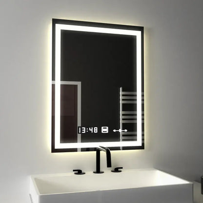 Téglalap alakú LED -tükör, 45x60 cm, Verite MotionGlow Marcello, helyettes rendszer, óra és hőmérő, dimálható