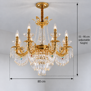 Kristály csillár 11xE14, D80cm, fényes arany, állítható magasságú, fém és kristály