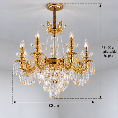 Kristály csillár 11xE14, D80cm, fényes arany, állítható magasságú, fém és kristály
