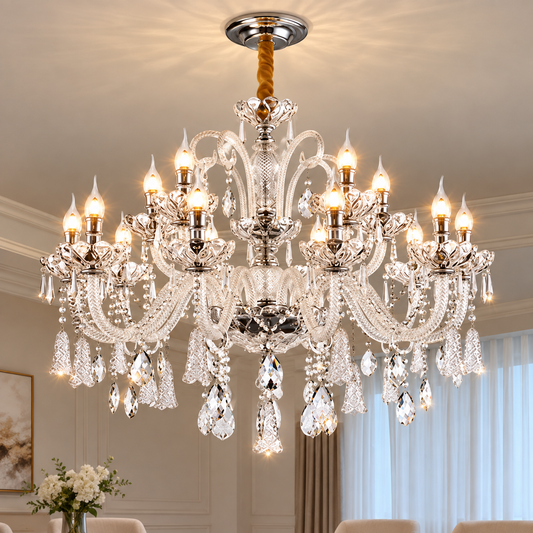 Kristály csillár 15xE14, D95cm, ezüst, állítható magasságú, fém és kristály