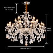 Kristály csillár 15xE14, D95cm, ezüst, állítható magasságú, fém és kristály