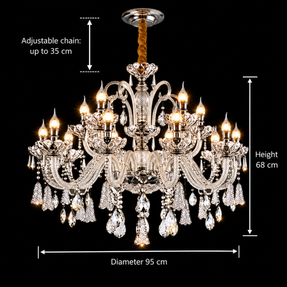 Kristály csillár 15xE14, D95cm, ezüst, állítható magasságú, fém és kristály