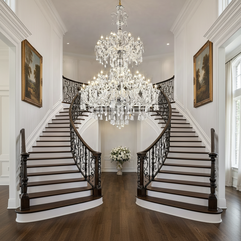 Kristálycsillár, 55xE14, Átmérő 145 cm, Magasság 230 cm, Ezüst, Állítható magasságú, Elegáns Design Kristálycsillárok Alapértelmezett cím Alessandro Design