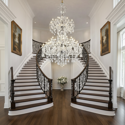 Kristálycsillár, 55xE14, Átmérő 145 cm, Magasság 230 cm, Ezüst, Állítható magasságú, Elegáns Design Kristálycsillárok Alapértelmezett cím Alessandro Design