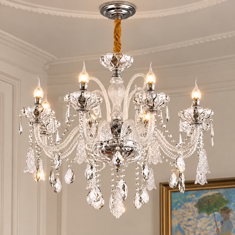 Kristály csillár 6xE14, D68cm, ezüst, állítható magasságú, fém és kristály
