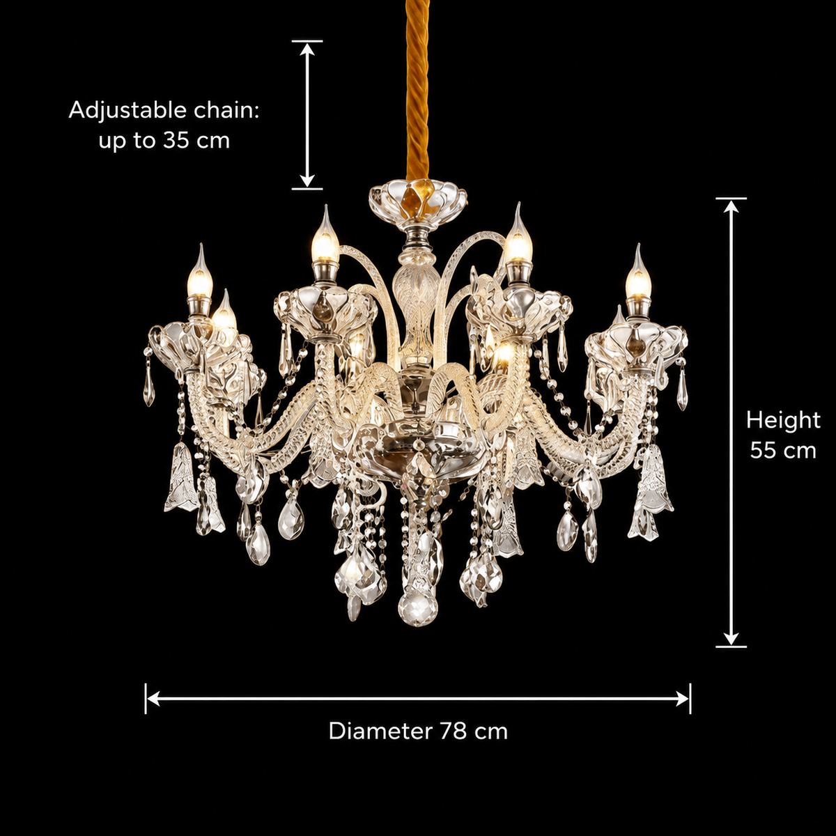 Kristálycsillár 8xE14, D78cm, ezüst, állítható magasságú, fém és kristály kristálycsillárok alapértelmezett cím Alessandro Design