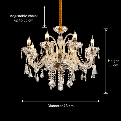 Kristálycsillár 8xE14, D78cm, ezüst, állítható magasságú, fém és kristály kristálycsillárok alapértelmezett cím Alessandro Design